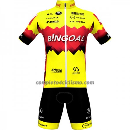 Completo Maglia + Pantaloncino con bretelle 2023 Bingoal WB Manica Corta Giallo Rosso